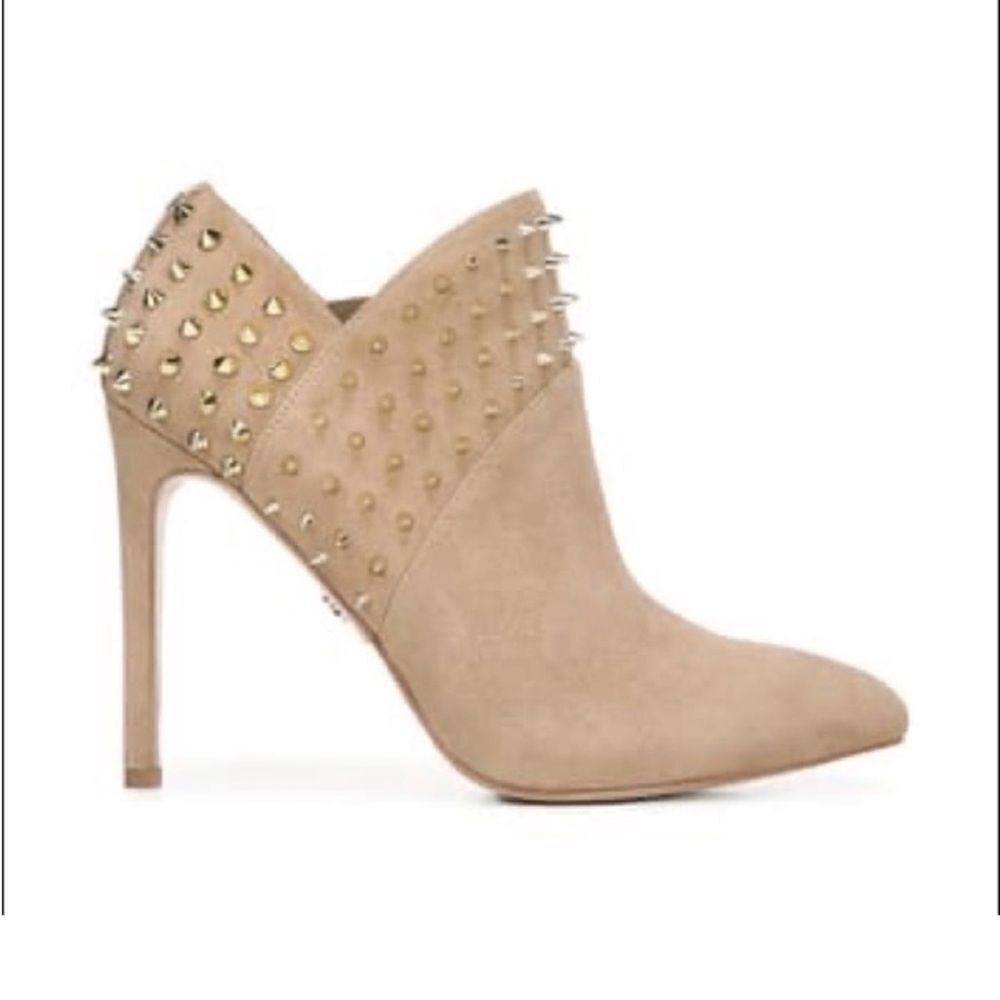 ✨ Sam Edelman Wally Suede Studded Booties Oatmeal, Sz 8, 4” Heel, Worn to Try On